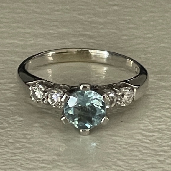 Jewelry - Genuine aquamarine and natural earth mined diamonds set in 14K solid white gold.